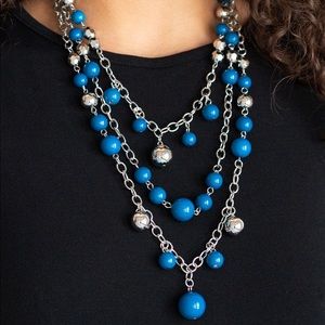 Blue and silver necklace w/earrings-new